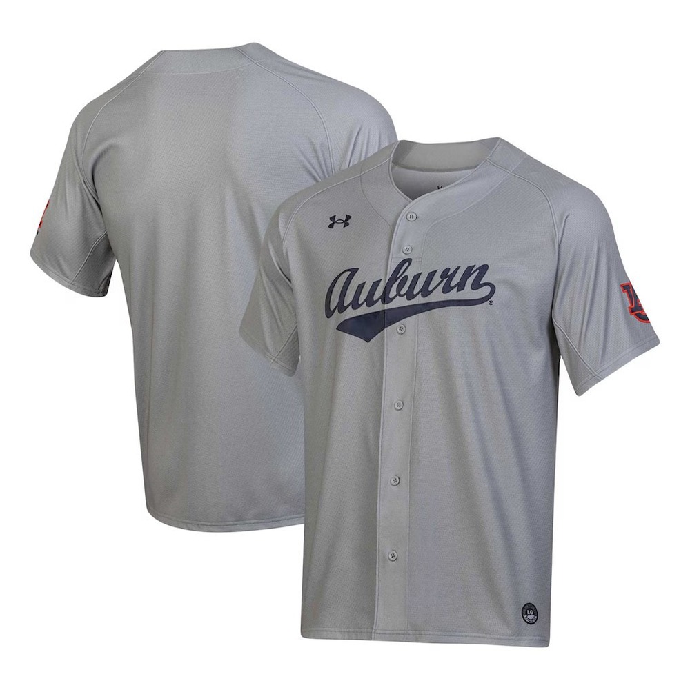 Under Armour Auburn Tigers Button-Up Gray Replica Baseball Jersey Size 2X-Large